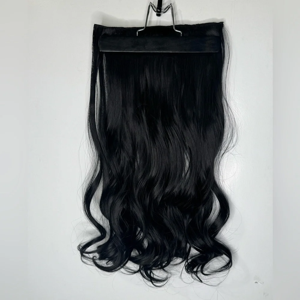One Piece Black Hair Extensions — 22” Long | Natural Wave | Clip-In Volumizer